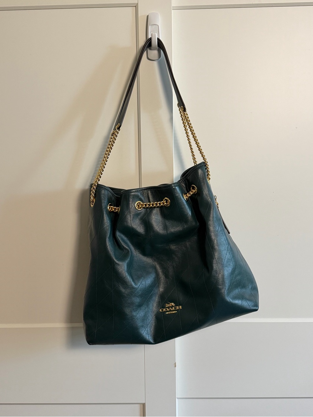 Coach Evelyn Large CCZ81 Quilted Leather Shoulder Bag Dark Teal Gold
